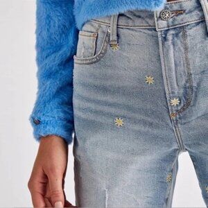 DRIFTWOOD Gizelle Dizzy Daisy Embroidered Jeans 26" Ankle Mid-Rise Women's 24